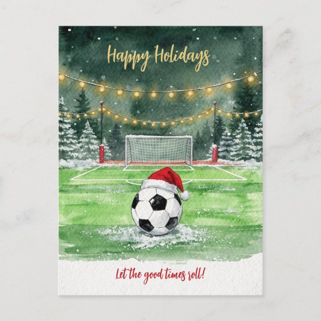 Cartes Pour Fêtes Annuelles Christmas Soccer Ball Santa Hat Greeting Cards (Devant)