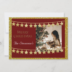 Cartes Pour Fêtes Annuelles Christmas Star Garland Photo Red Name Personnalise