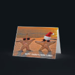 Cartes Pour Fêtes Annuelles Christmas starfish couple on sunset beach<br><div class="desc">pair of tropical starfish on sunset beach with sunglasses and holiday hat</div>