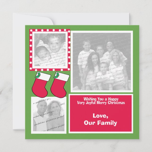 Cartes Pour Fêtes Annuelles Christmas Stocking Family Photo Greeting Flat Card (Devant)