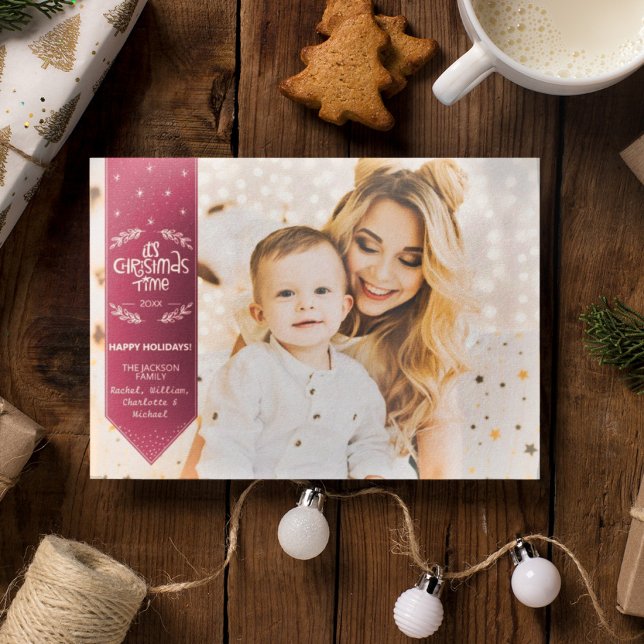 Cartes Pour Fêtes Annuelles Christmas Time burgundi happy Holidays photo (Créateur téléchargé)