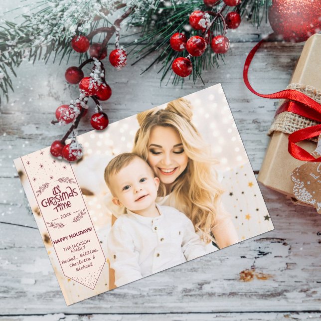 Cartes Pour Fêtes Annuelles Christmas Time ivoire happy Holidays photo (Créateur téléchargé)