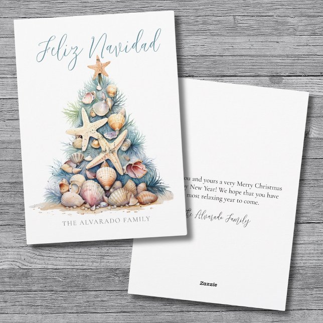 Cartes Pour Fêtes Annuelles Christmas Tree Beach Feliz Navidad (Christmas Tree Beach Feliz Navidad Holiday Card)