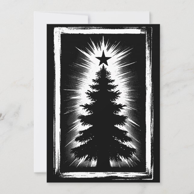 Cartes Pour Fêtes Annuelles Christmas Tree Black & White Grunge & Distressed (Devant)