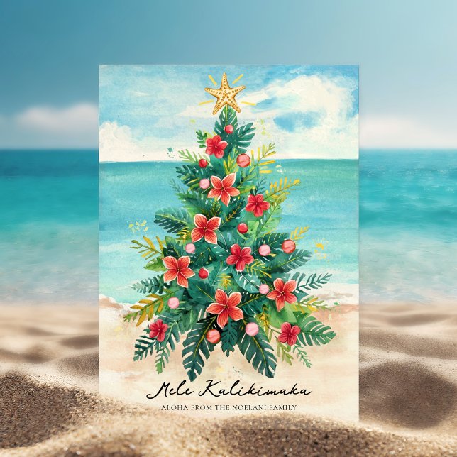 Cartes Pour Fêtes Annuelles Christmas Tree by the Sea Tropical (Créateur téléchargé)