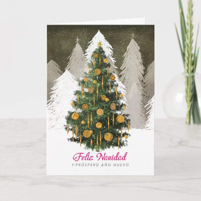Cartes Pour Fêtes Annuelles Christmas Tree Card in Snow in Spanish (Español) (Devant)