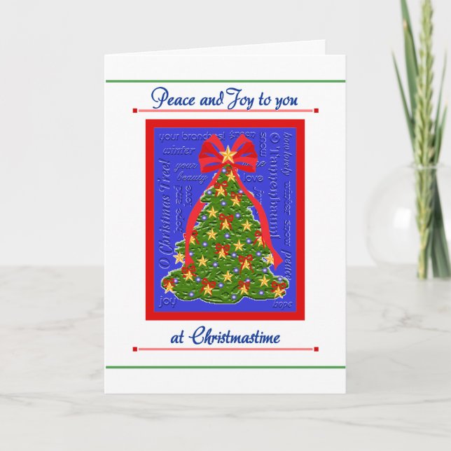 Cartes Pour Fêtes Annuelles Christmas tree card, Peace & Joy, Christmastime (Devant)