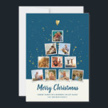 Cartes Pour Fêtes Annuelles Christmas Tree Modern Instagram Photo Collage Amus<br><div class="desc">Carte de collage photo moderne et tendance de style Instagram avec espace pour 10 photos de famille carrés en forme d'arbre de Noël surmonté d'un coeur doré imprimé de fantaisie. Le dos montre un motif d'arbre minime scandinave en bleu marine rétro. Une police manuscrite en détresse lit Joyeux Noël au-dessus...</div>