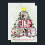 Cartes Pour Fêtes Annuelles Christmas Tree Photo Collage mignonne Festive<br><div class="desc">Cette carte de vacances amusante présente un collage photo de 6 images carrés disposées en forme de triangle sur un arbre de Noël de pin aquarelle peint à la main. Chaque photo est encadrée d'un carré rouge festif et une étoile jaune et or se trouve en haut. Il y a...</div>