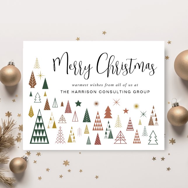 Cartes Pour Fêtes Annuelles Christmas Trees Business QR Code Logo Entreprise (Spread the joy of the season and strengthen business relationships with our stylish holiday card)