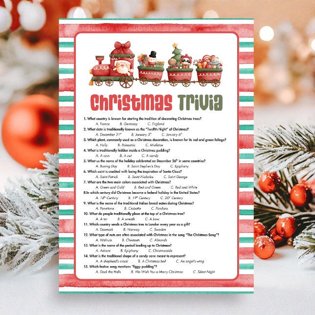 Cartes Pour Fêtes Annuelles Christmas Trivia Game (Christmas Game Card)