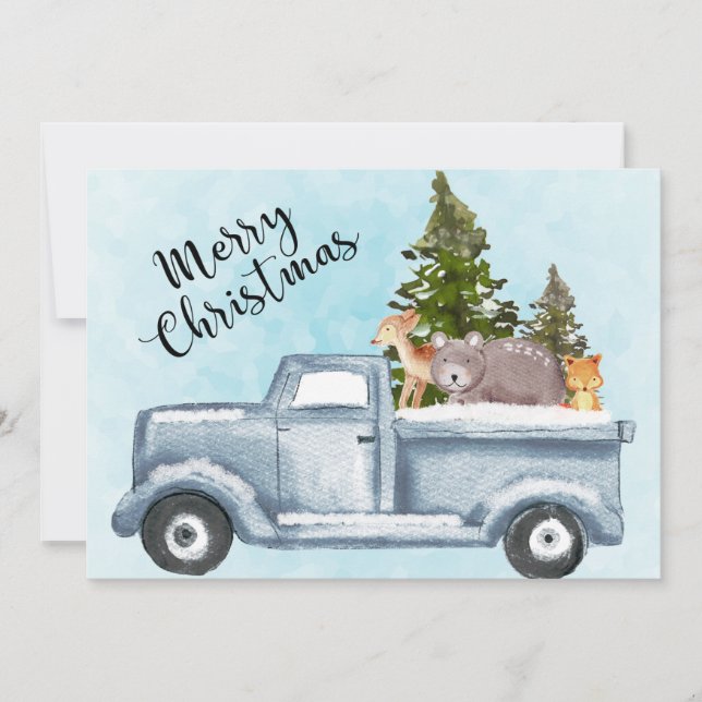 Cartes Pour Fêtes Annuelles Christmas Truck Carrying Trees & Animals (Devant)