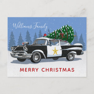 Cartes Pour Fêtes Annuelles Christmas Vintage Police Car Tree Monogram