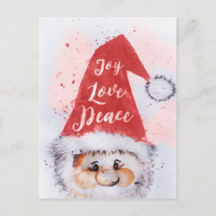 Cartes Pour Fêtes Annuelles Christmas watercolor Santa Claus “Joy Love Peace”