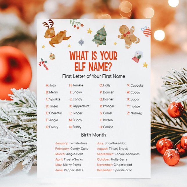 Cartes Pour Fêtes Annuelles Christmas What is your Elf Name Game (Christmas Party Games )