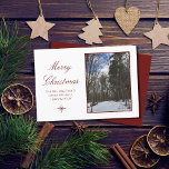Cartes Pour Fêtes Annuelles Christmas Winter Woods Holiday Card<br><div class="desc">Merry Christmas nature scene holiday greeting card,  with a winter woods scene after newly fallen snow. Set on a white background,  you can customize with red script lettering. You can also add your own photo if you choose. A lovely card for sending holiday wishes to your friends and family.</div>
