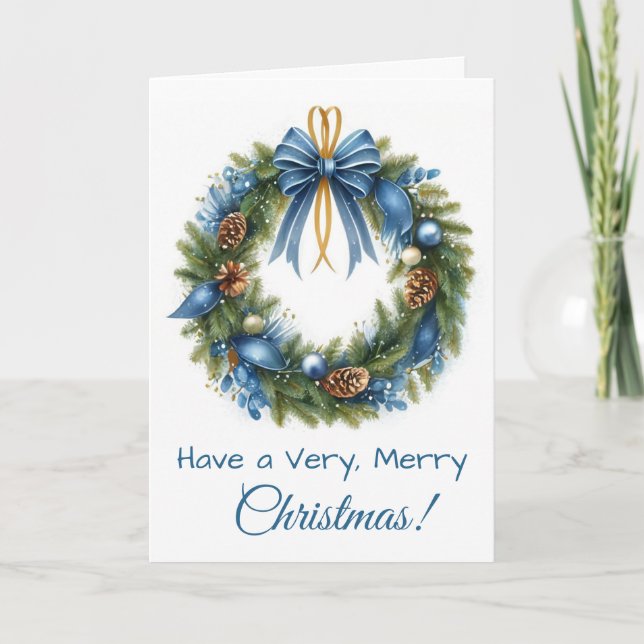 Cartes Pour Fêtes Annuelles Christmas Wreath in Blue & Gold  (Devant)