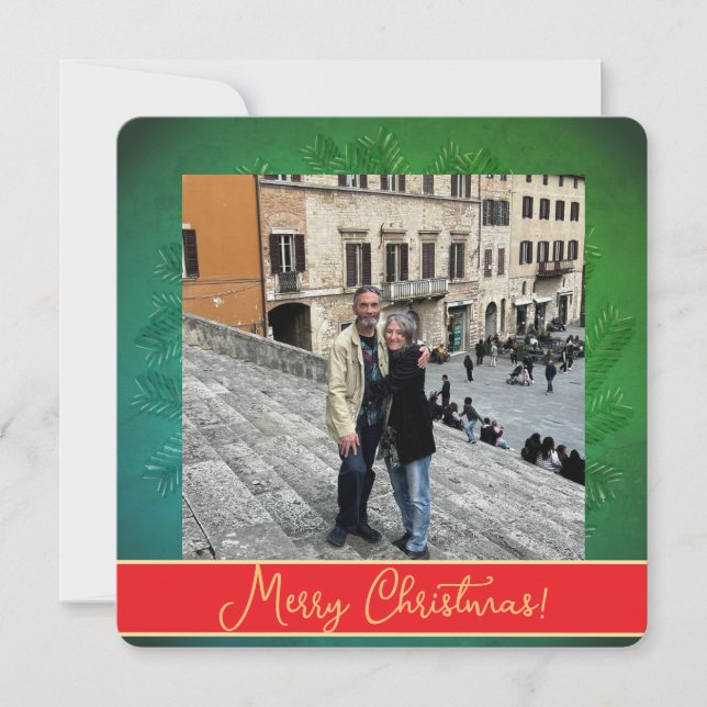 Cartes Pour Fêtes Annuelles Christmas Wreath + Photo Flat Holiday Card (Devant)