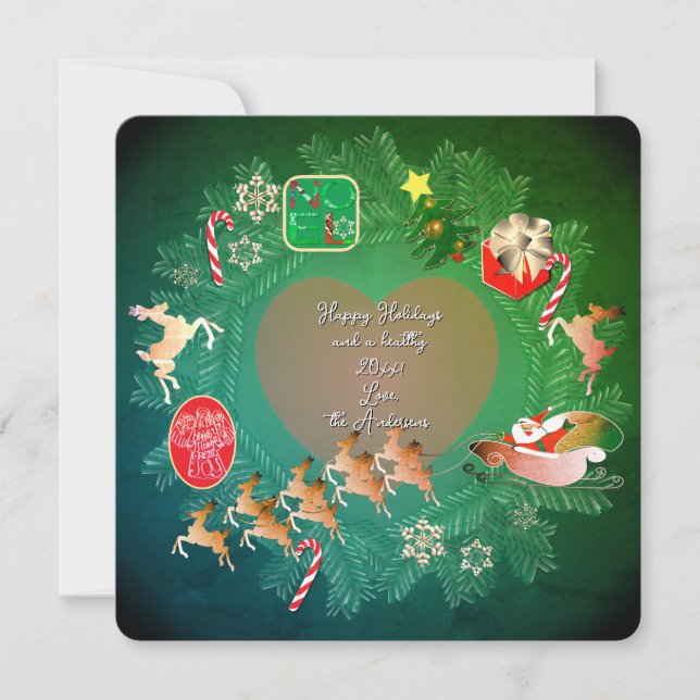 Cartes Pour Fêtes Annuelles Christmas Wreath + Photo Flat Holiday Card (Devant)