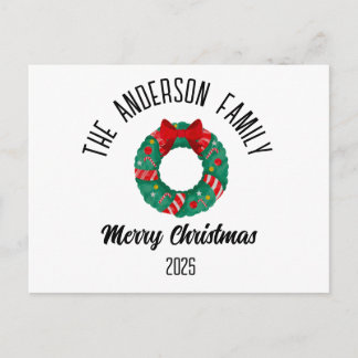 Cartes Pour Fêtes Annuelles Christmas Wreath Red Bow Lights Personalized Name