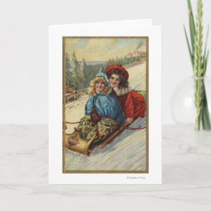 Cartes Pour Fêtes Annuelles ChristmasTwo Little Girls Sledding