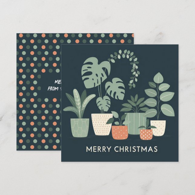 Cartes Pour Fêtes Annuelles Chritmas Orange Green Pots Plantes (Devant / Derrière)