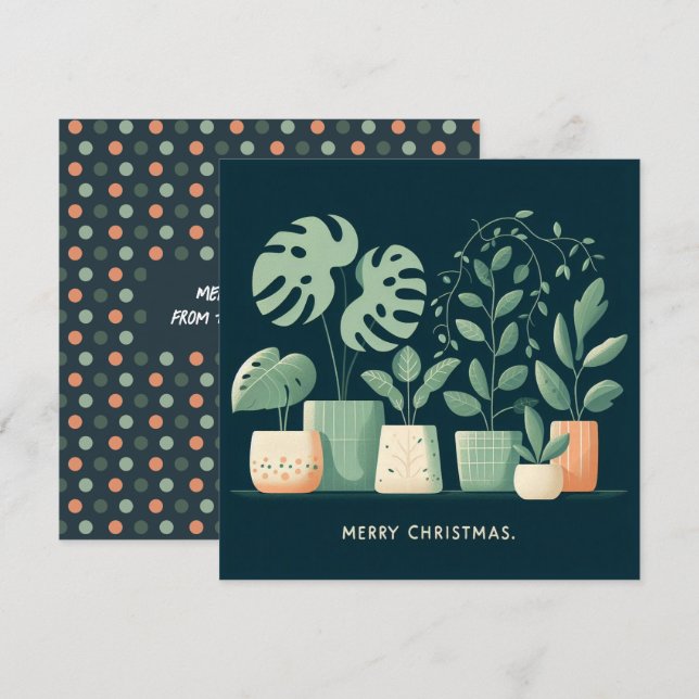 Cartes Pour Fêtes Annuelles Chritmas Orange Green Pots Plantes (Devant / Derrière)