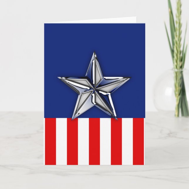Cartes Pour Fêtes Annuelles Chrome Comme Silver Star Festive Couleurs patrioti (Devant)