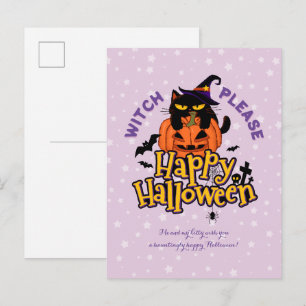Cartes Pour Fêtes Annuelles Chubby Black Cat Sorcière S'il Vous Plaît Joyeux H