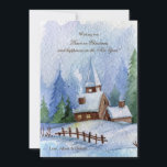 Cartes Pour Fêtes Annuelles Church dans Snow Christmas<br><div class="desc">A beautiful, serene, watercolor design featuring a country church on a snowy night. The card is easy to customize with your wording, font, color, paper shape et choice of six paper types. Pas exactement. All our products can be custom designed to meet your needs at no extra charge. Simply contact...</div>