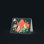 Cartes Pour Fêtes Annuelles Chuseok Festival de la mi-automne théière et lapin<br><div class="desc">Célébrez le festival coréen de la mi-automne,  Chuseok,  cette jolie illustration avec une théière,  des tasses,  des lapins lapins,  des persimmons et des fleurs. Le texte est personnalisable.</div>