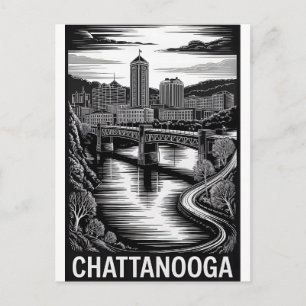 Cartes Pour Fêtes Annuelles Ciel de Chattanooga Tennessee Noir et Blanc Gravur