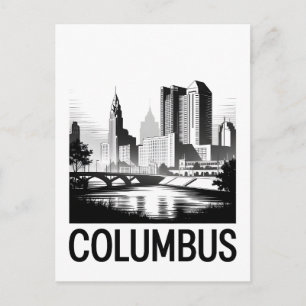 Cartes Pour Fêtes Annuelles Ciel de Columbus Ohio Noir et Blanc Gravure sur Bo