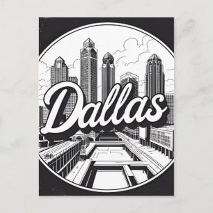 Cartes Pour Fêtes Annuelles Ciel de Dallas Texas Noir et Blanc Paysage Urbain