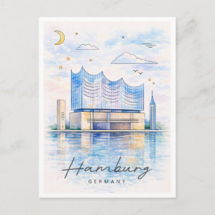 Cartes Pour Fêtes Annuelles Ciel de Hambourg aquarelle Voyage en Allemagne