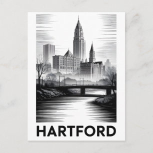 Cartes Pour Fêtes Annuelles Ciel de Hartford Connecticut Noir Blanc Gravure su