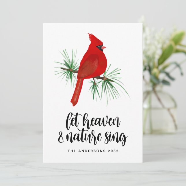 Cartes Pour Fêtes Annuelles Ciel et Nature Chantent Cardinal Rouge Noël (Debout devant)