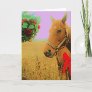 Cartes Pour Fêtes Annuelles Ciel rose rétro Cheval de Noël