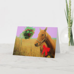 Cartes Pour Fêtes Annuelles Ciel rose rétro Cheval de Noël