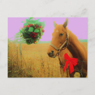 Cartes Pour Fêtes Annuelles Ciel rose rétro Cheval de Noël