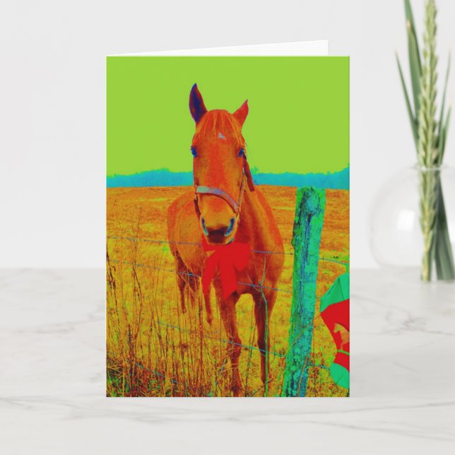 Cartes Pour Fêtes Annuelles Ciel vert, arc rouge Horse : ajouter le nom (Devant)