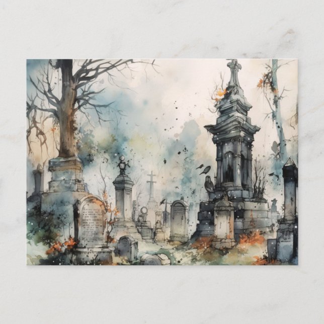 Cartes Pour Fêtes Annuelles Cimetière déplaisant et Beau Grey Halloween (Devant)