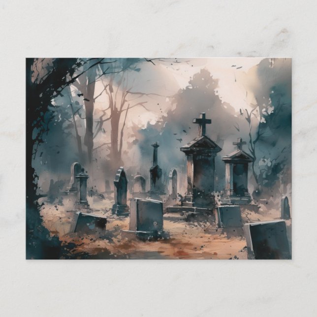 Cartes Pour Fêtes Annuelles Cimetière déplaisant et Beau Grey Halloween (Devant)