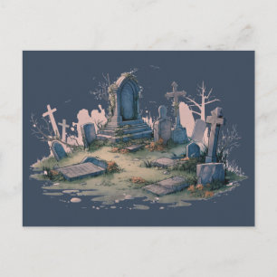 Cartes Pour Fêtes Annuelles Cimetière effrayant de la fête d'Halloween gris-bl