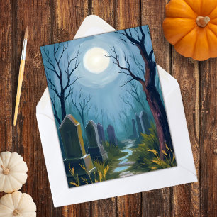 Cartes Pour Fêtes Annuelles Cimetière hanté Peinture effrayante d'Halloween