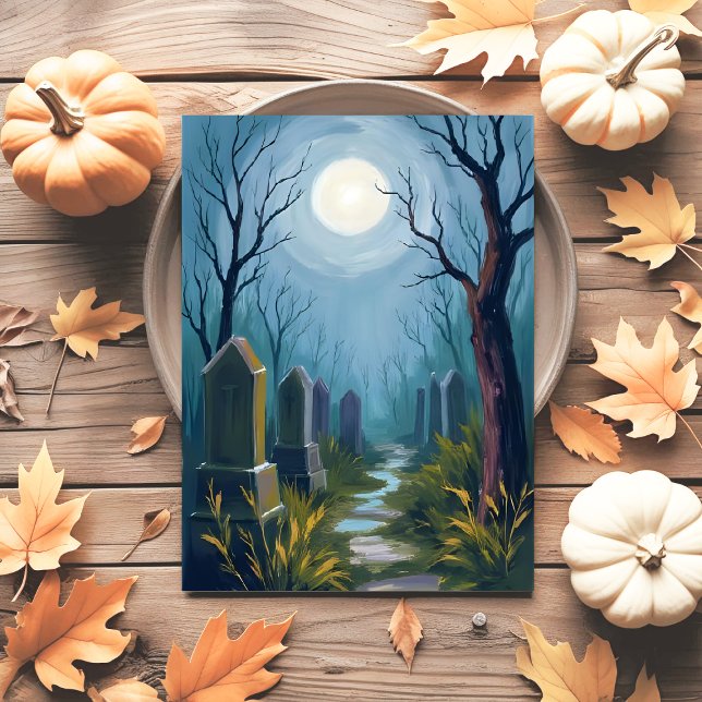Cartes Pour Fêtes Annuelles Cimetière Haunted | Peinture Éffrayante Halloween (Créateur téléchargé)