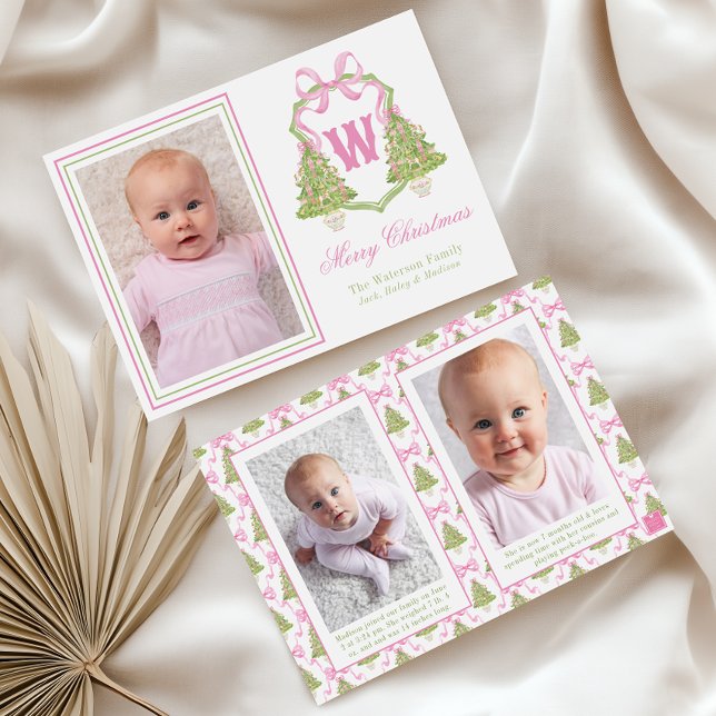 Cartes Pour Fêtes Annuelles Cimetière rose Arbre de Noël Monogramme Crest (Créateur téléchargé)