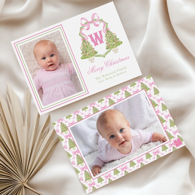 Cartes Pour Fêtes Annuelles Cimetière rose Arbre de Noël Monogramme Crest (Créateur téléchargé)