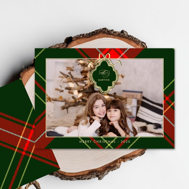Cartes Pour Fêtes Annuelles Cimier classique Noël Rouge Vert Plaid Photo (Créateur téléchargé)