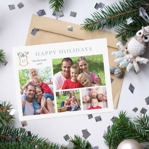 Cartes Pour Fêtes Annuelles Cimier monogramme bleu 4 Vacances photo